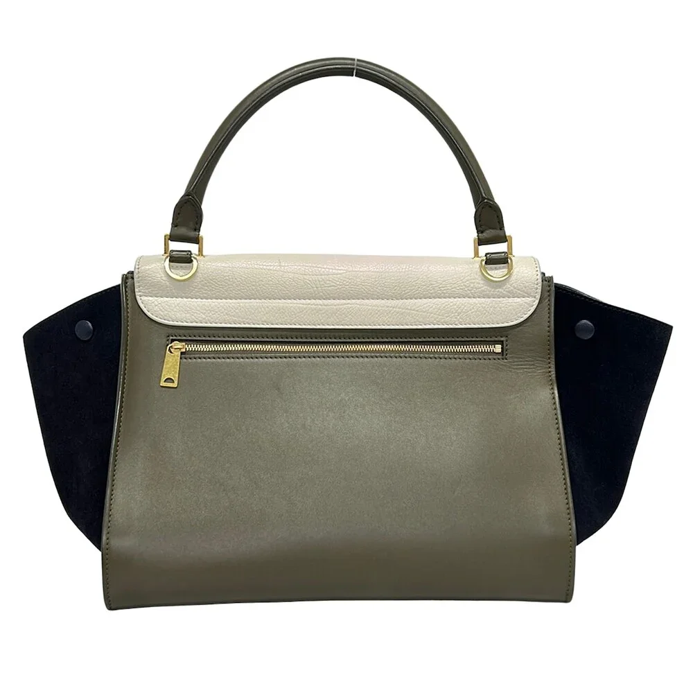 Celine Trapeze Medium Handbag Cream Khaki Gray Dark Navy Leather Suede